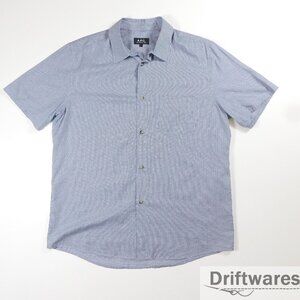 APC Mens Large Blue Micro Check Plaid Short Sleeve Button Shirt